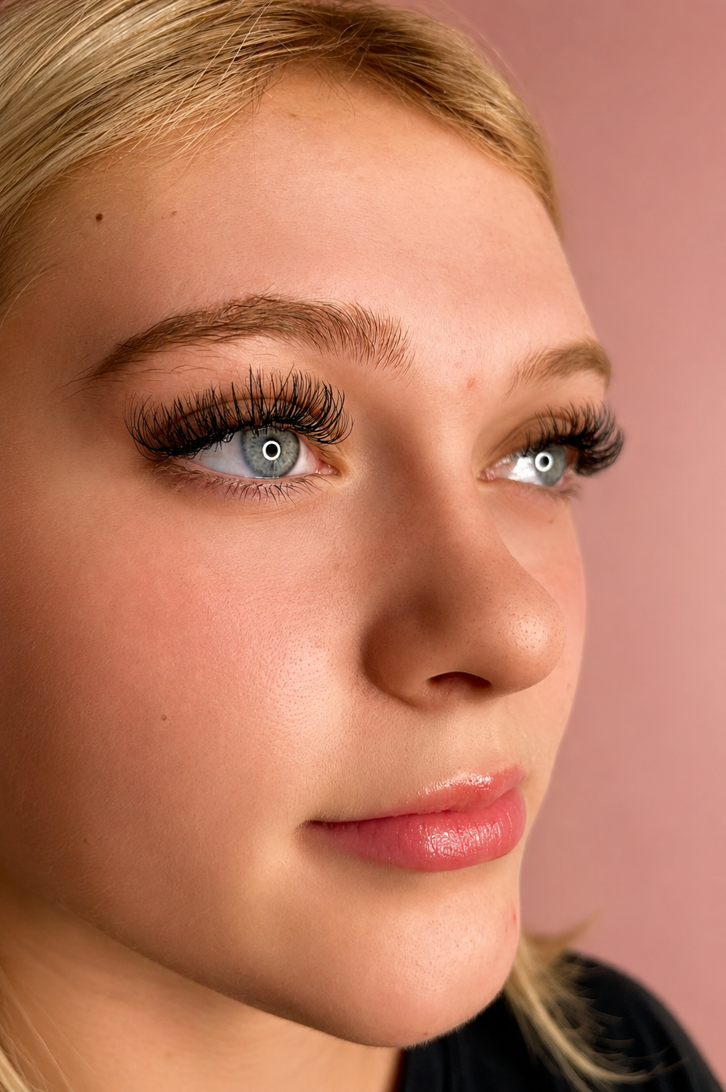 Classic lash extension set on a client, soft and wide-awake