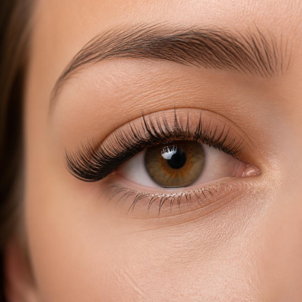 Hybrid lash extensions close-up