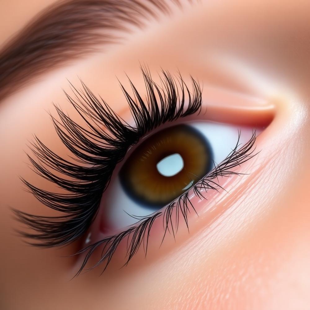 Hybrid lash extensions close-up